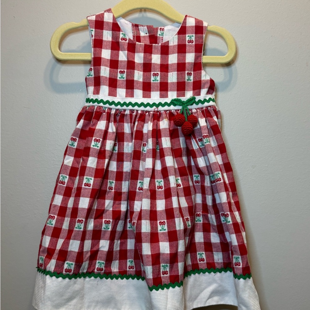 Red and White Checkered Dress with Cherry Design